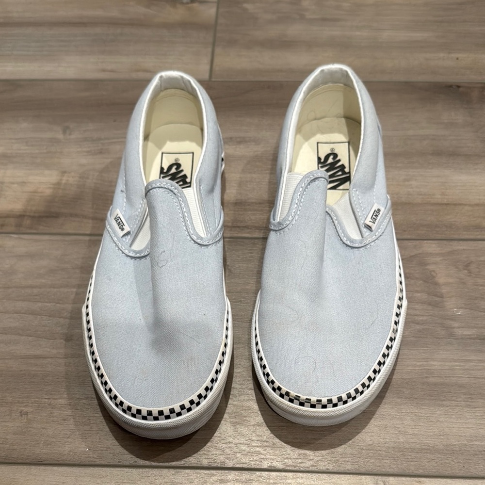 Vans Men's Slip-On Shoes - Light Grayish Blue.  Checkered. 7.5M